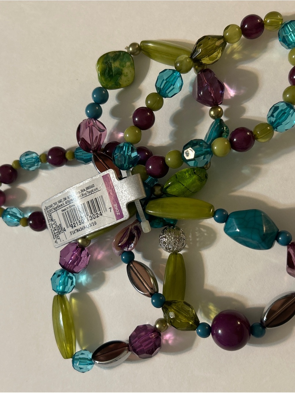 NWT Target Zone Multi Strand Beaded Stretch Bracelet Olive Purple Turquoise